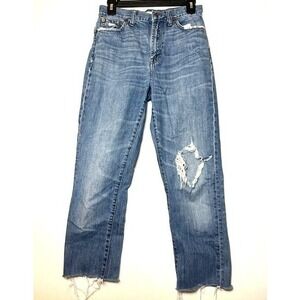 Madewell The Perfect Summer Jean 27 Distressed High Rise Straight Leg Denim Blue